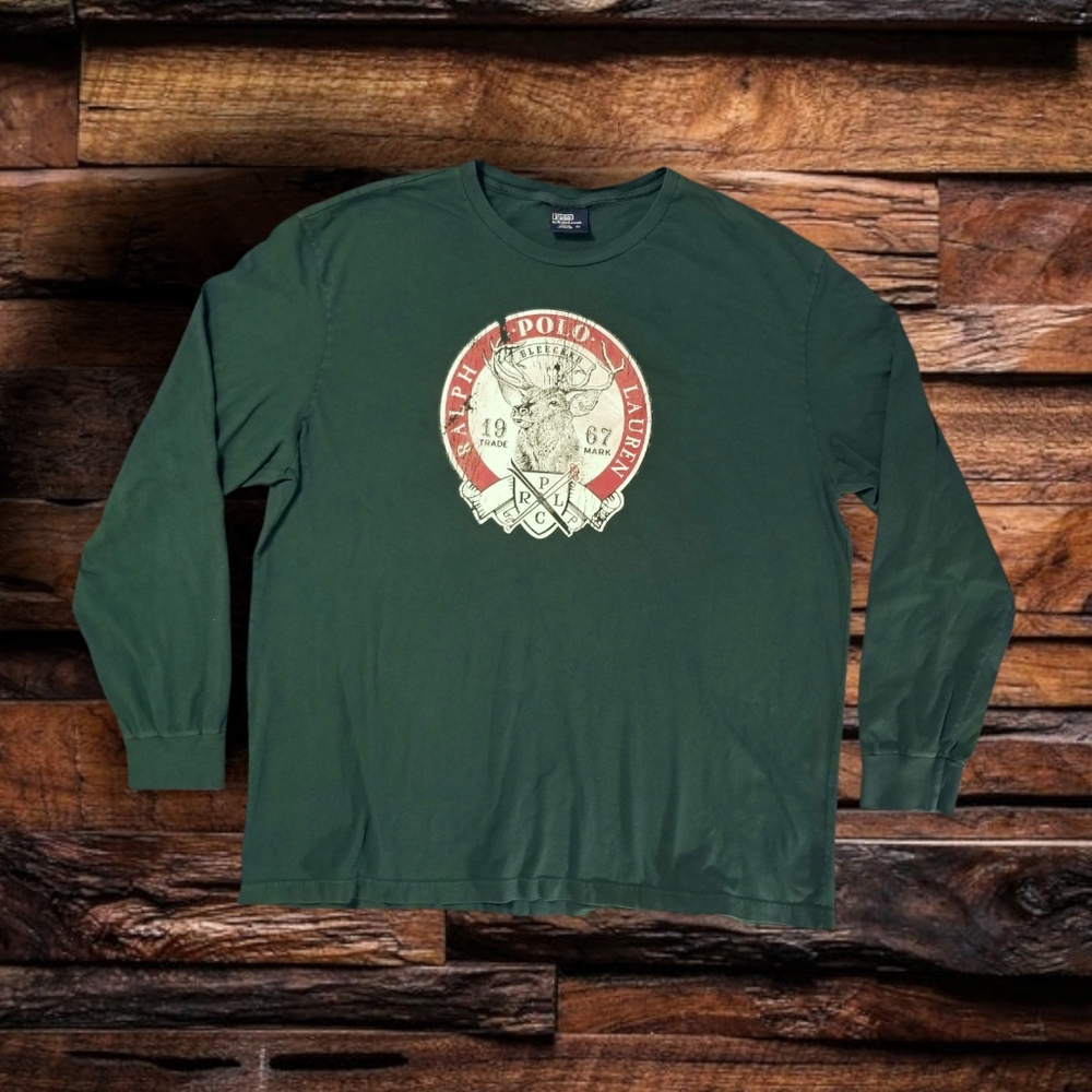 VINTAGE 90'S POLO RALPH LAUREN LONG SLEEVE GRAPHIC TSHIRT- MEN'S SIZE XLARGE